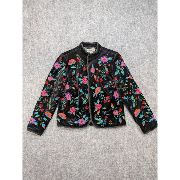 Vintage Y2K Velvet Floral Embroidered Jacket Women's Medium Whimsigoth Boho AOP - Picture 1 of 8